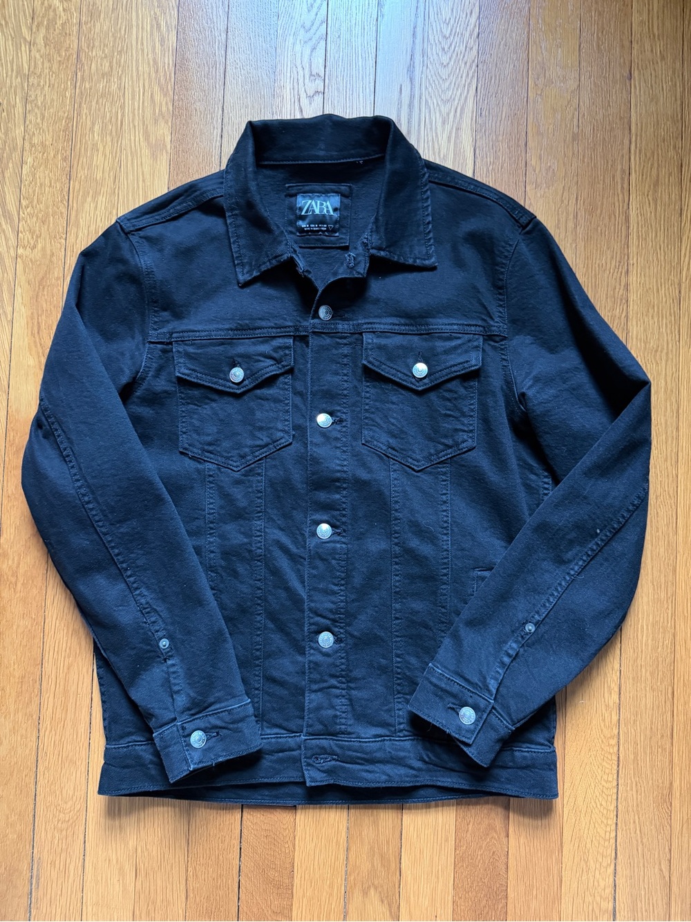 ZARA Men's Black Denim Jacket - Classic Trucker Style, M